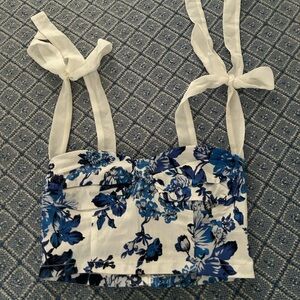 Beginning Boutique Blue and White Floral Top